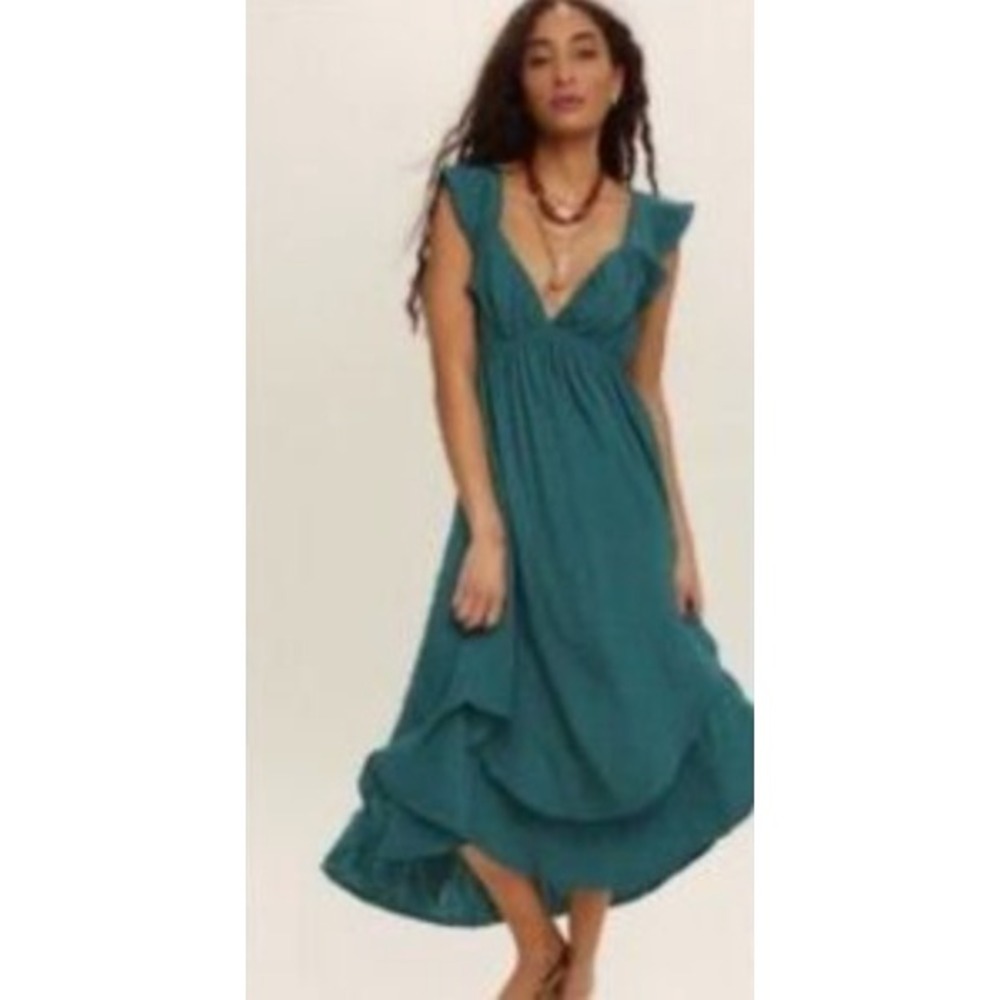 NWT‎ Free People Aquamarine Maxi Dress Teal Tiered Ruffle Size XS Boho Coastal